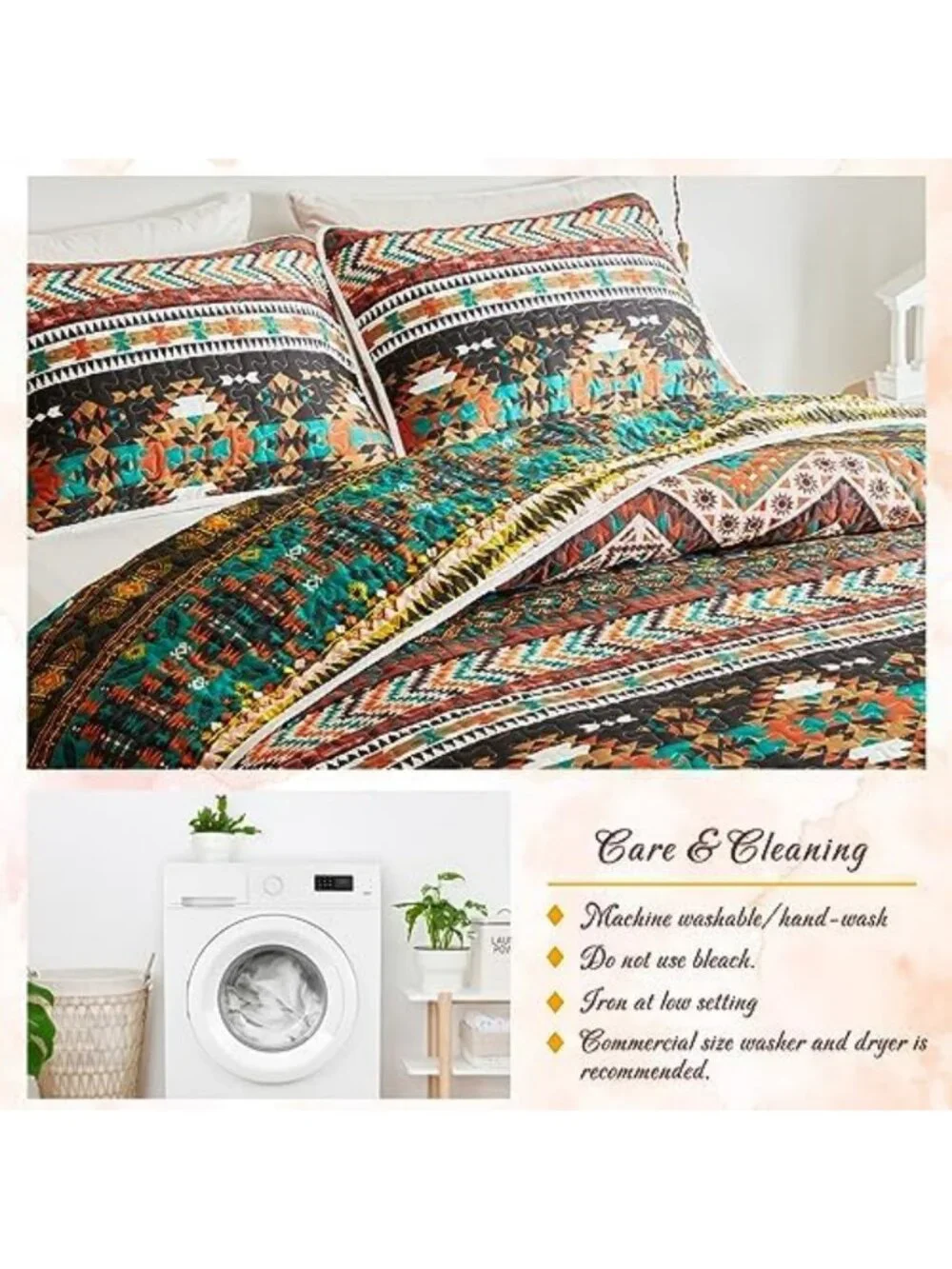 Colorful Bohemian King Quilt Set - Soft Lightweight Bedspread & 2 Shams, Boho